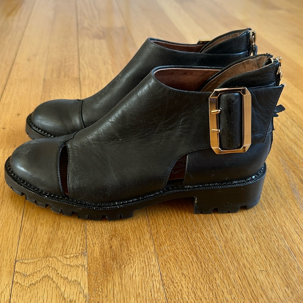 Jeffrey Campbell Great Moments Cut-Out Ankle Black Leather Booties - Picture 4 of 11